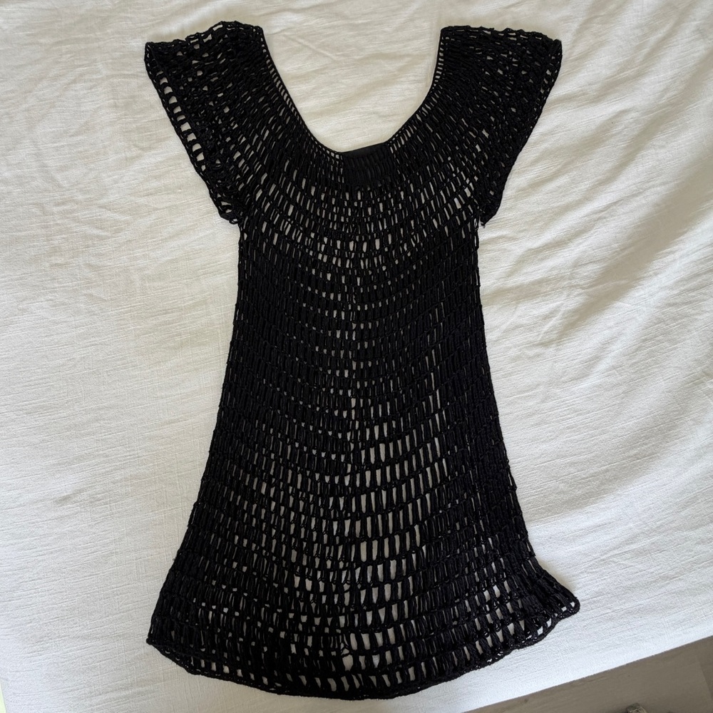 Black Crochet Short Sleeve Dress